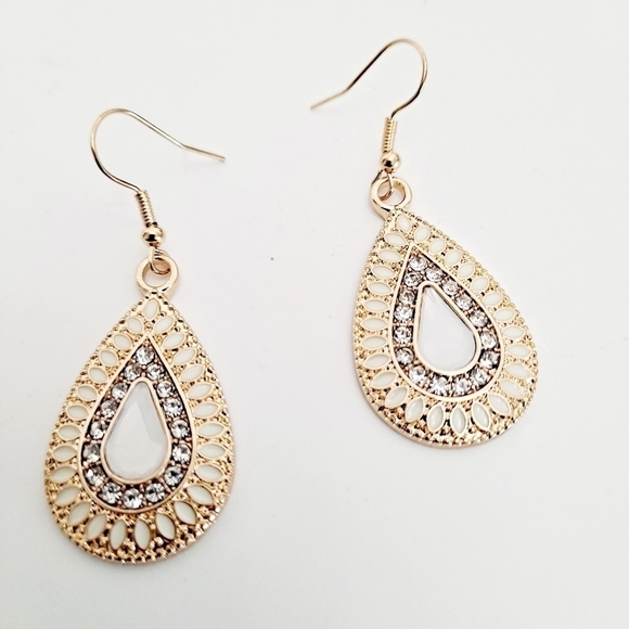 💖 2/$30 Boho Gold dangle teardrop christmas party Rhinestones earrings - Picture 12 of 16
